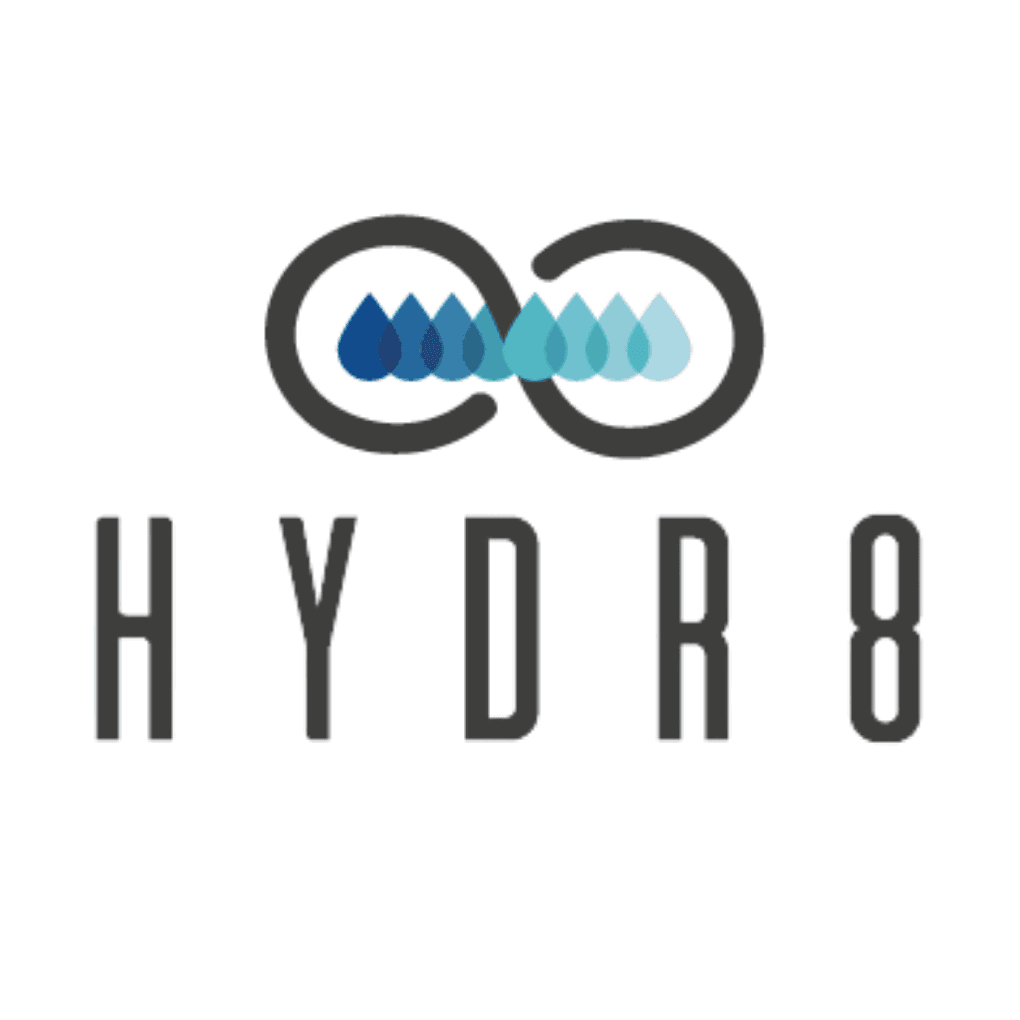 Old Hydr8 logo - off-centered, thin grey design